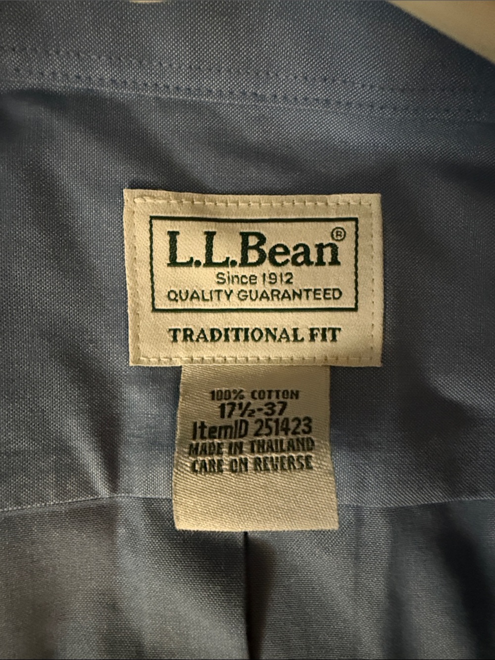 L.L. Bean Men's Button-Down Dress Shirt - Light Blue Sz 17.5/37 NEW - Picture 4 of 7